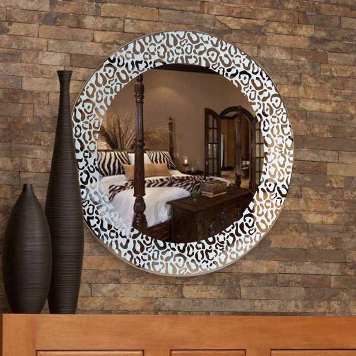Leopard Print Round Wall Mirror