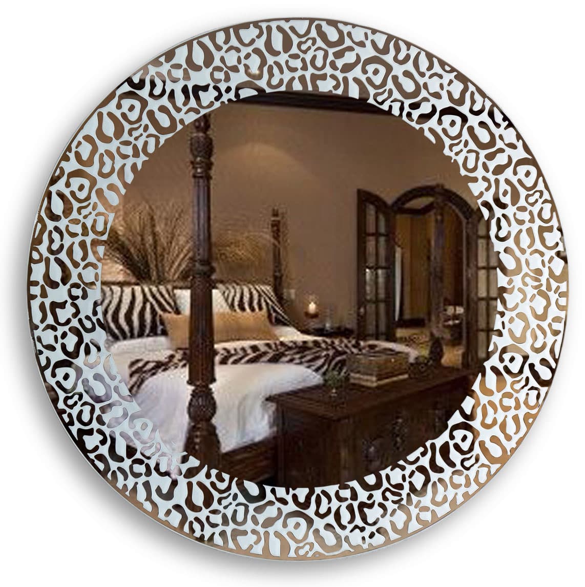 Leopard Print Wall Mirror 22" Round Yarbough Design